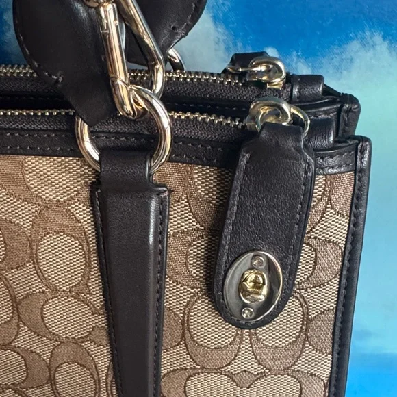 Coach Tan and Black Signature Crosby Carryall Satchel Purse Bag - Picture 11 of 15